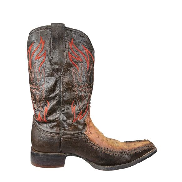 El General 1901 Men's Brown Leather Ostrich Snip Toe Cowboy Boot Size US 11 - Picture 4 of 11